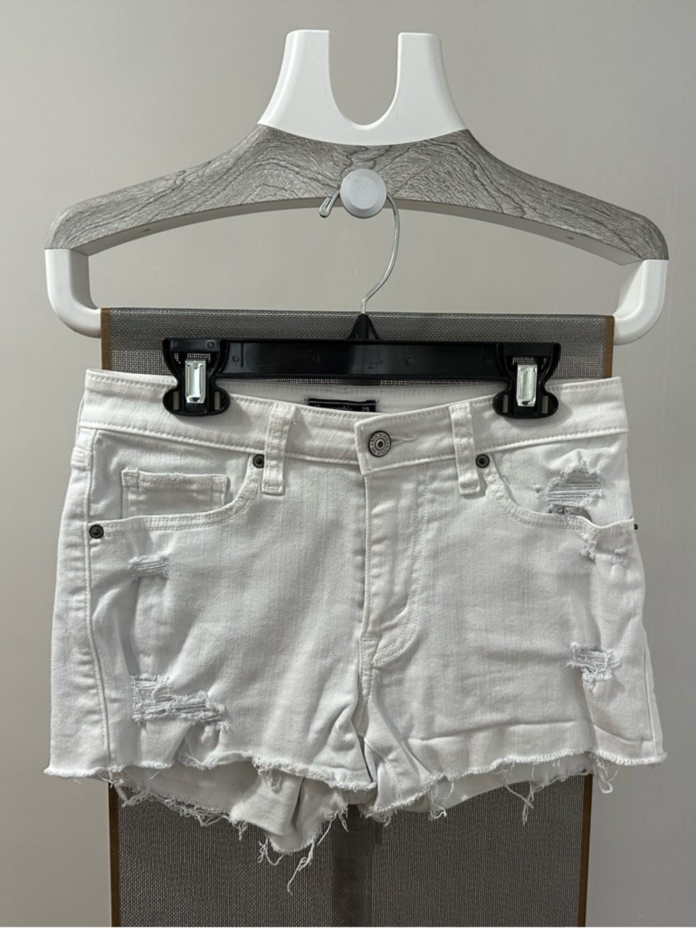 Abercrombie & Fitch White Distressed Denim Cutoff Shorts